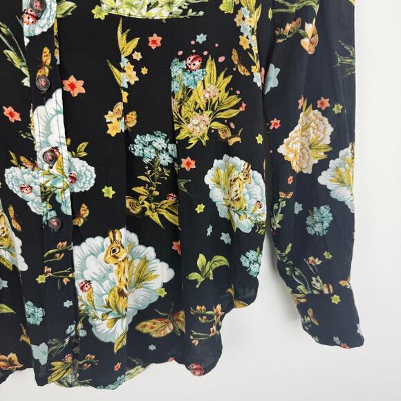 MAEVE By Anthropologie Womens Floral Print Button-Down Black/Yellow Blouse 4 - Picture 5 of 10